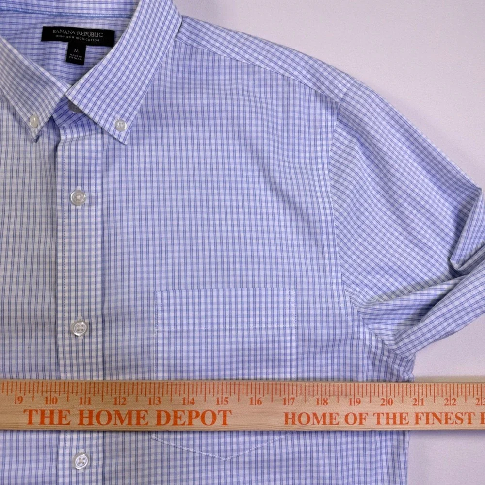 Banana Republic Mens Slim Fit Non-Iron‎ Dress Shirt Blue Gingham Check M 15-15.5